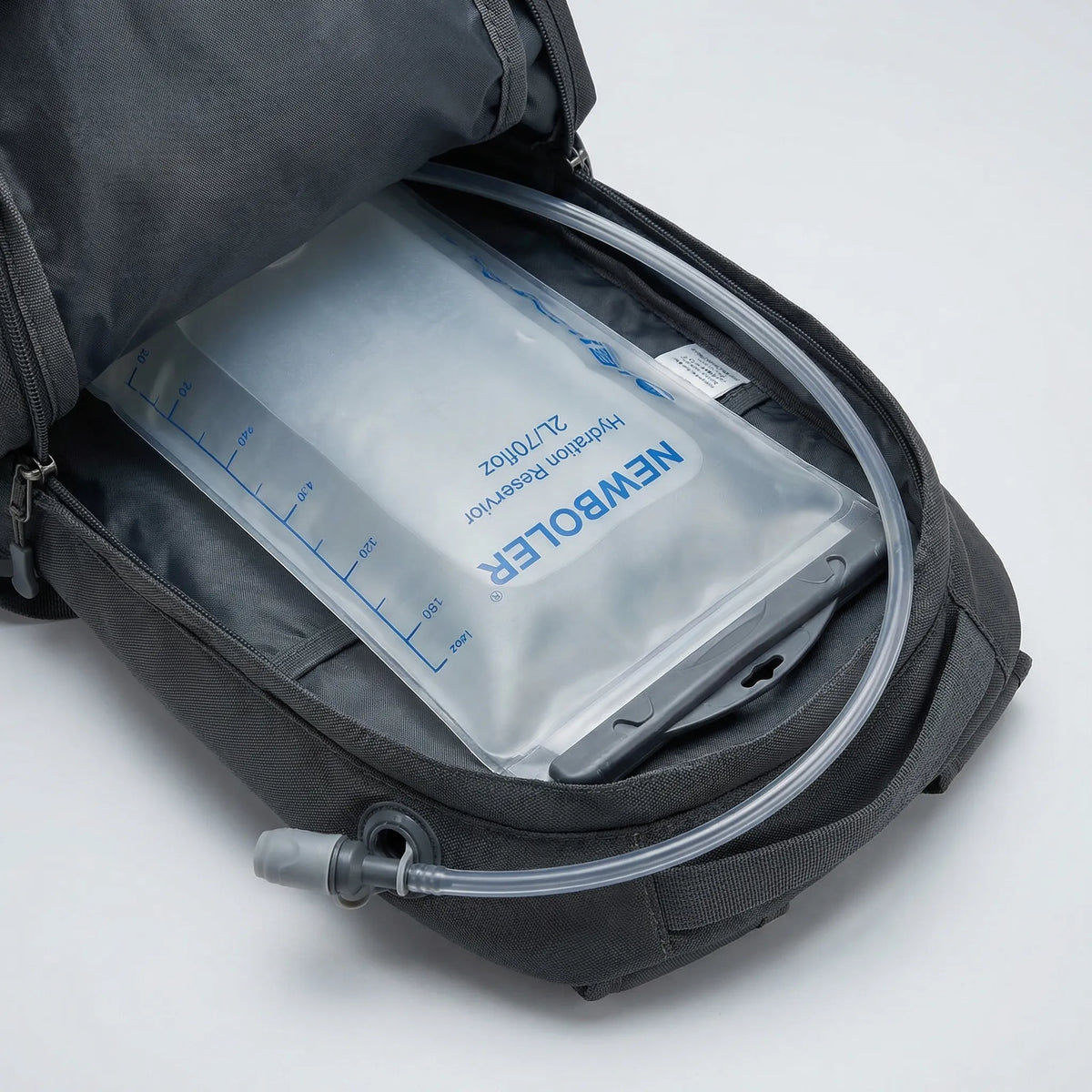 BPA-free hydration reservoir bag with hands-free drink tube and wide-mouth opening