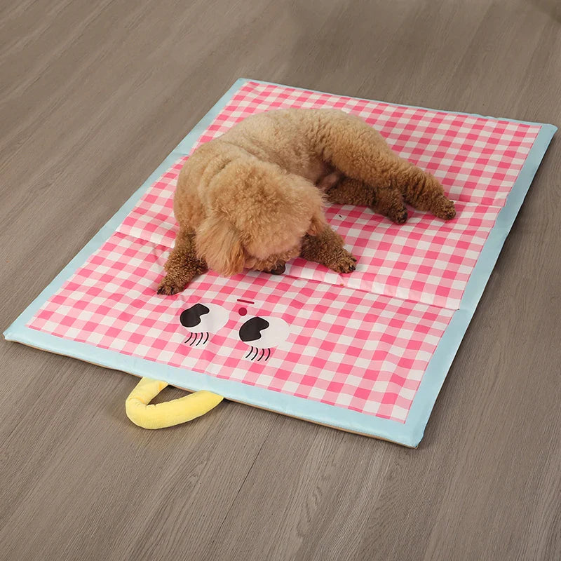 Plaid cooling mat for dogs and cats with cool-to-touch surface