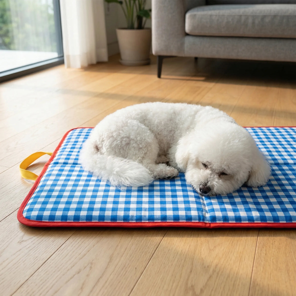Plaid cooling mat for dogs and cats with cool-to-touch surface