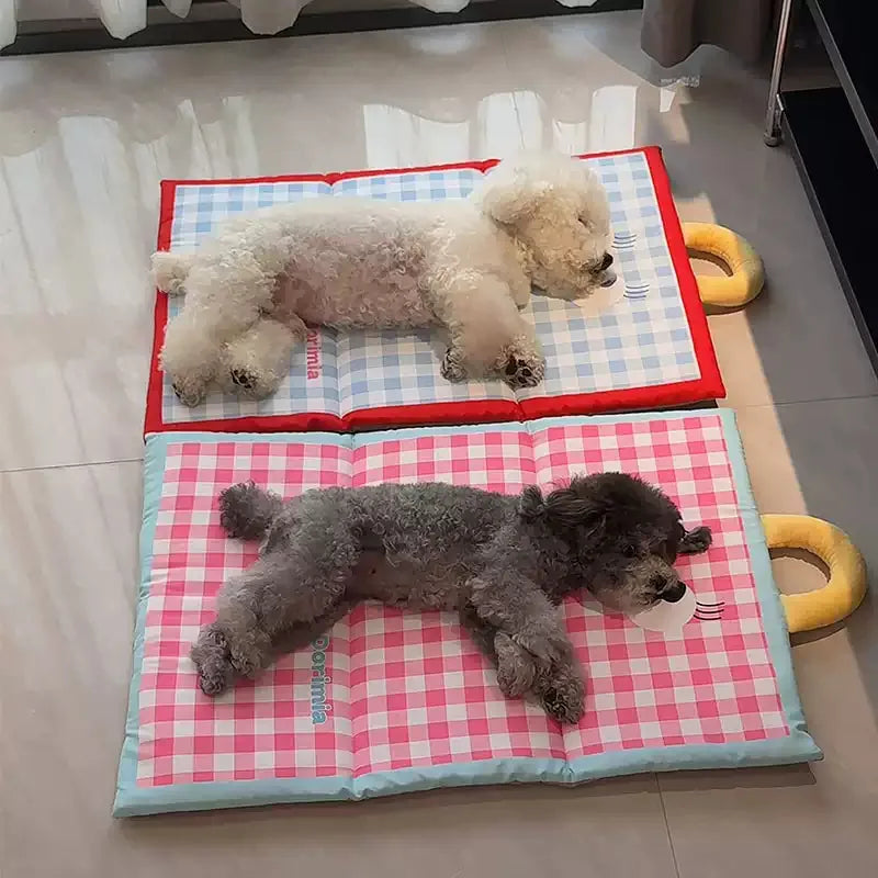 Plaid cooling mat for dogs and cats with cool-to-touch surface