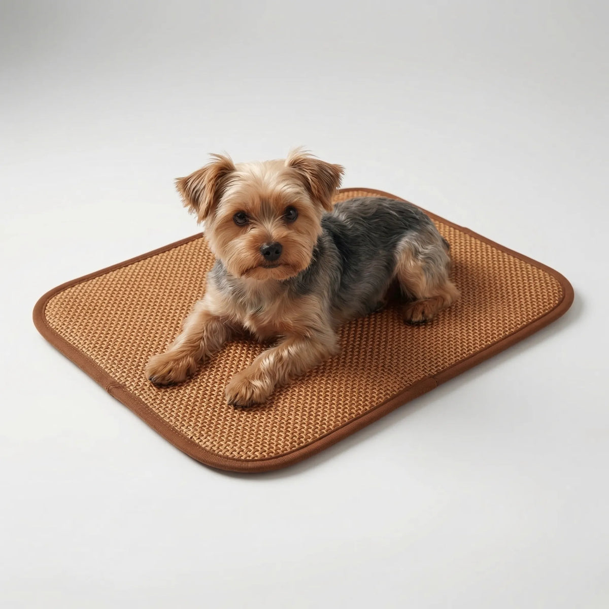 Woven pet cooling mat with natural breathable surface for dogs and cats