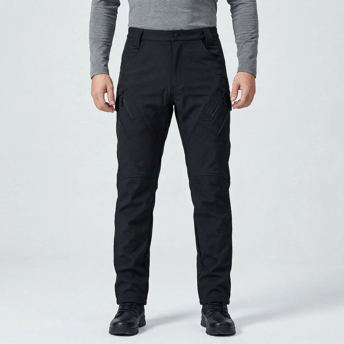 Tactical cargo trousers with fleece lining and water-repellent outer