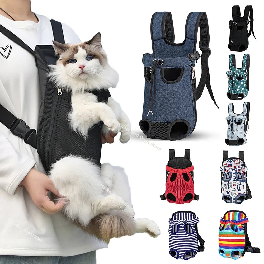 Pet front carry backpack with breathable mesh panels for cats and small dogs