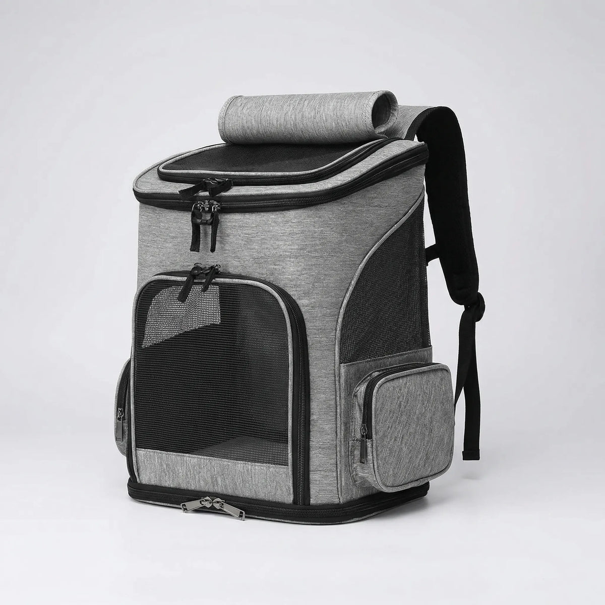 Expandable pet backpack carrier with mesh panels for cats and small dogs