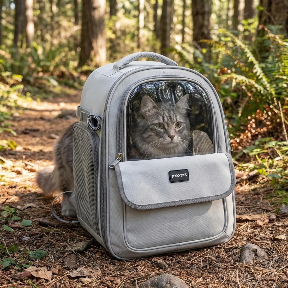 Foldable pet carrier backpack with breathable mesh and bubble window