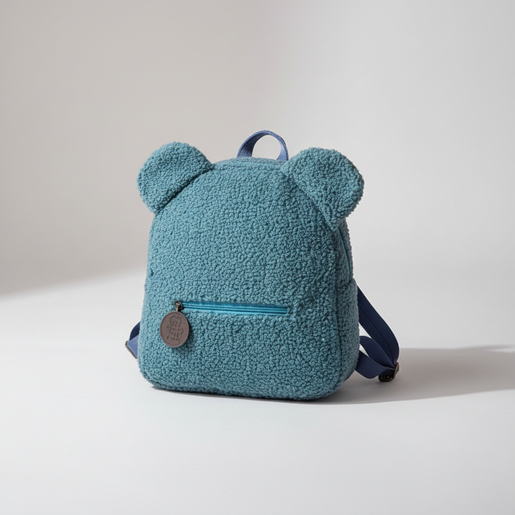 Fluffy plush bear backpack with flannel exterior and padded straps