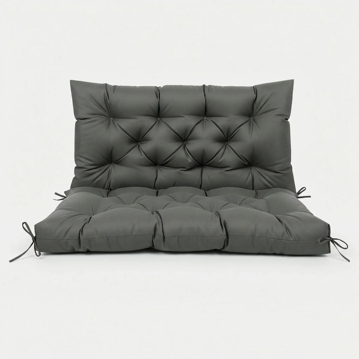 Tufted bench cushion set with water-repellent surface and corner ties