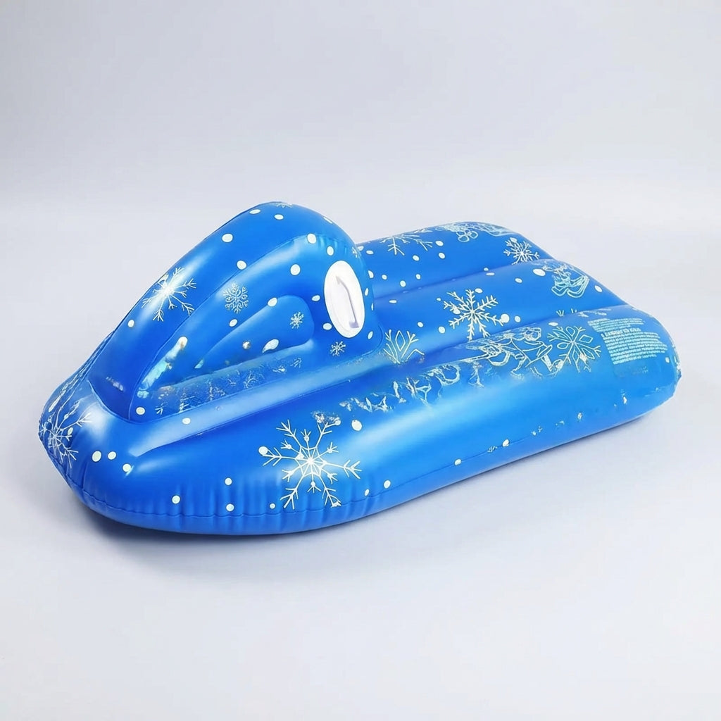 Inflatable snow tube with cushioned seating and compact portable design