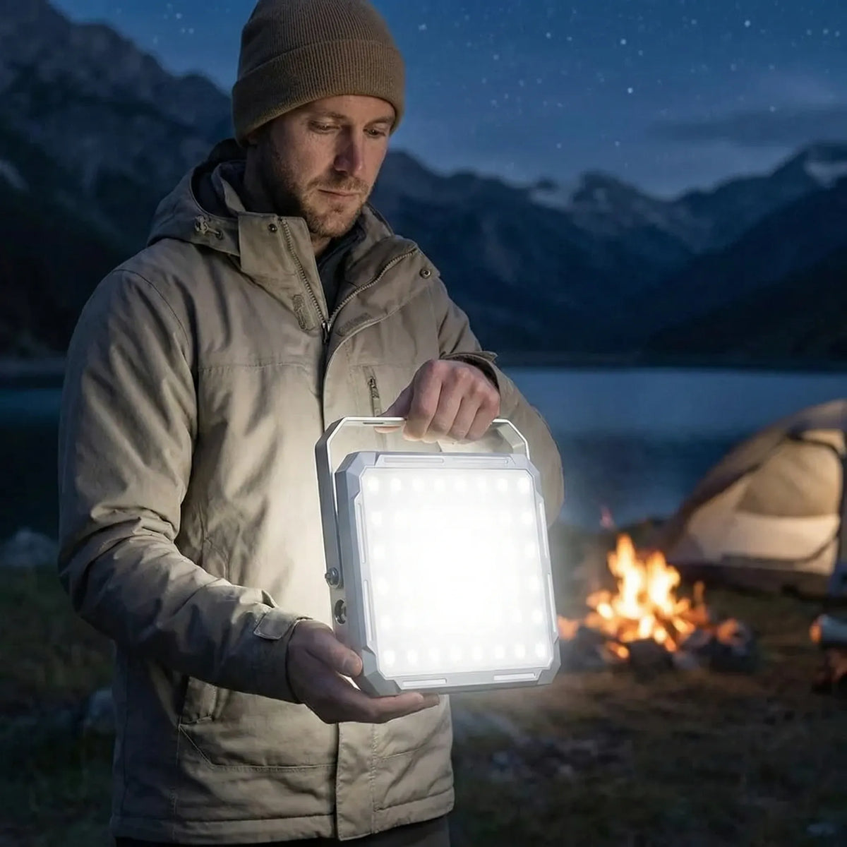 Rechargeable LED camping lamp with waterproof design and hanging loop