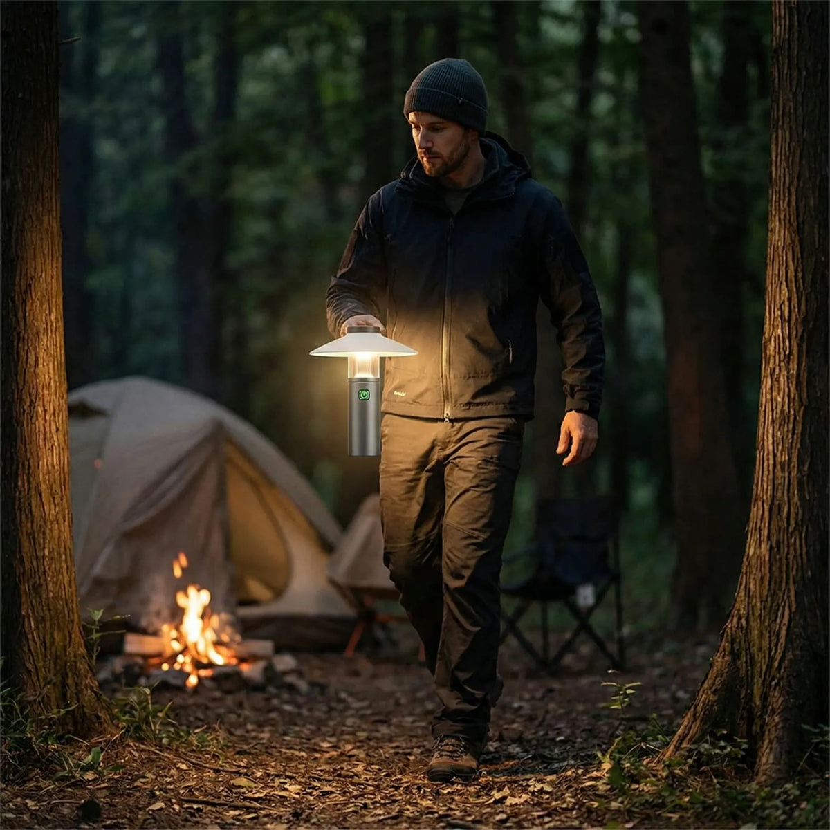 Rechargeable LED camping lantern with waterproof design and hanging loop