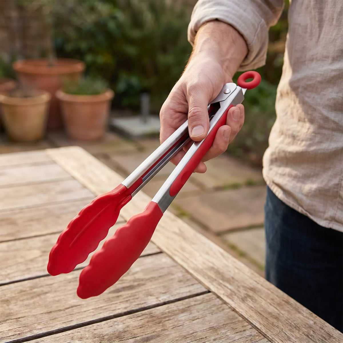 Gripton cooking tongs with soft tips and locking ring, heat resistant