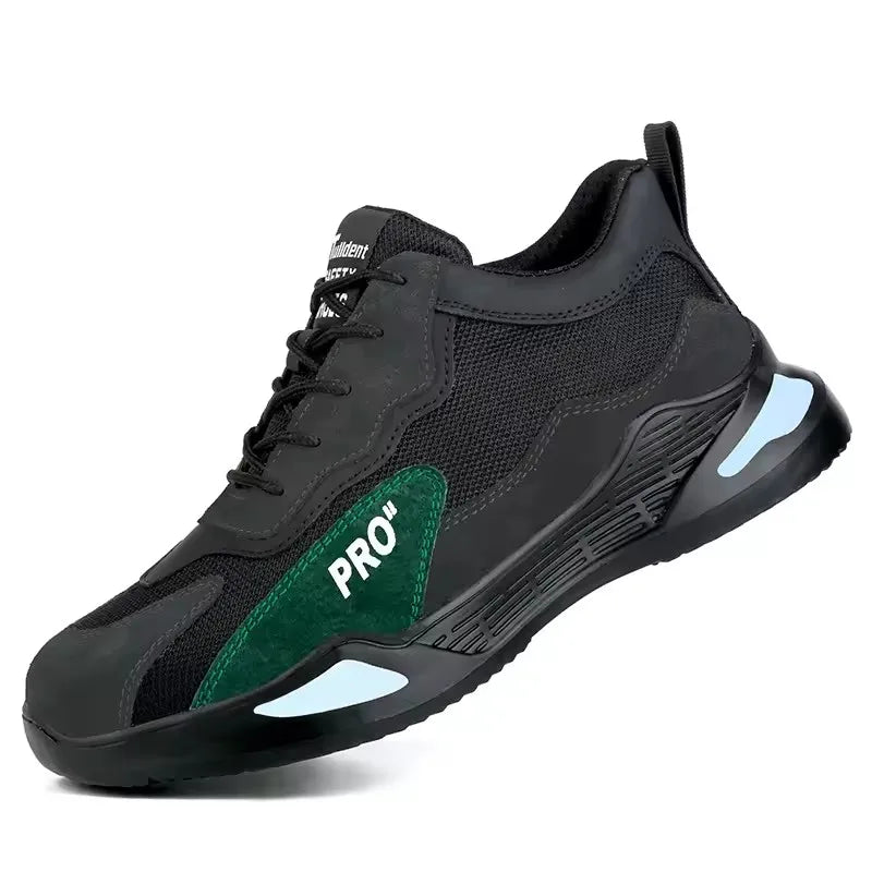 Low profile safety sneaker with reinforced toe protection and breathable mesh