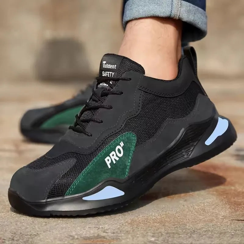 Low profile safety sneaker with reinforced toe protection and breathable mesh