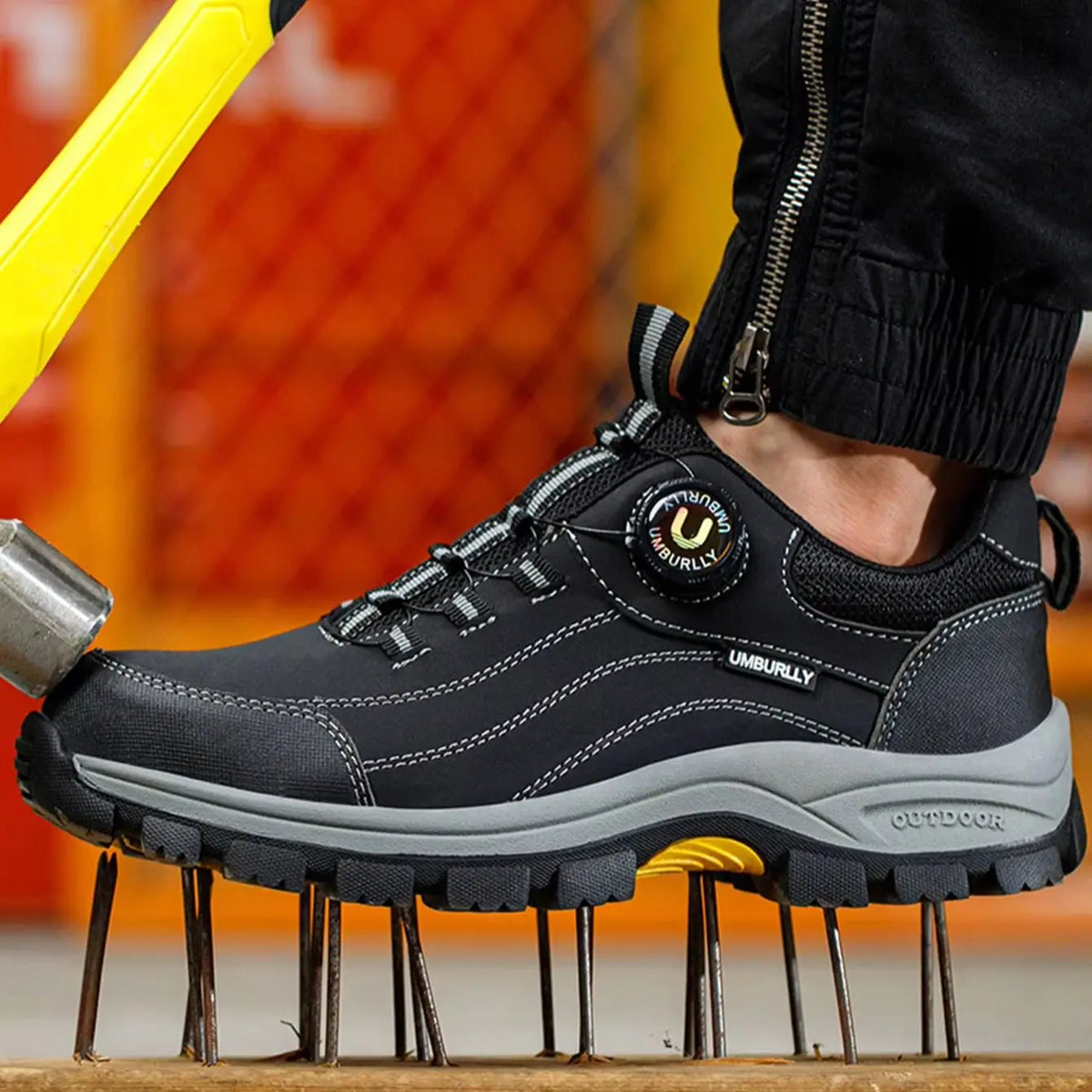 Low-cut safety work shoe with reinforced toe protection and breathable upper