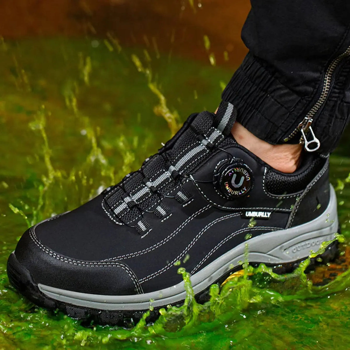 Low-cut safety work shoe with reinforced toe protection and breathable upper
