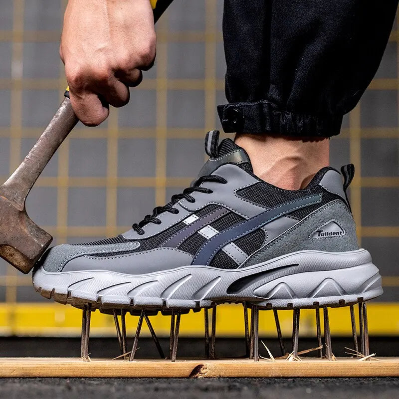 Safety shoes with puncture-resistant sole and protective toe barrier