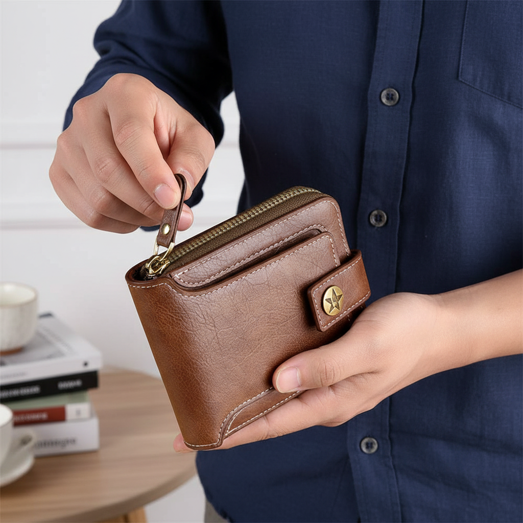Compact vintage zip clutch wallet with multiple pockets