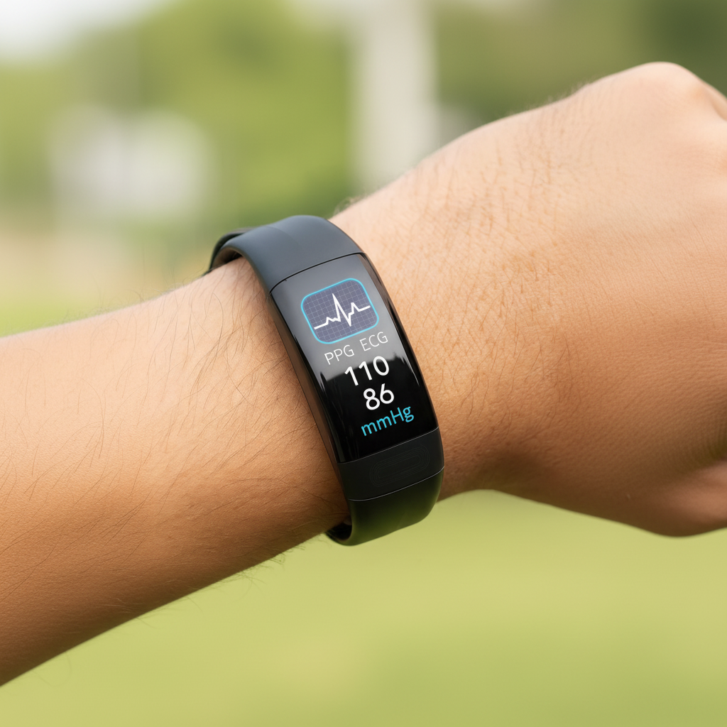 Health smartwatch with ECG and blood pressure monitoring