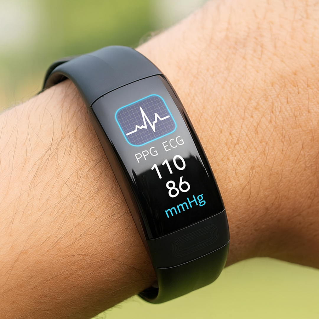 Health smartwatch with ECG and blood pressure monitoring