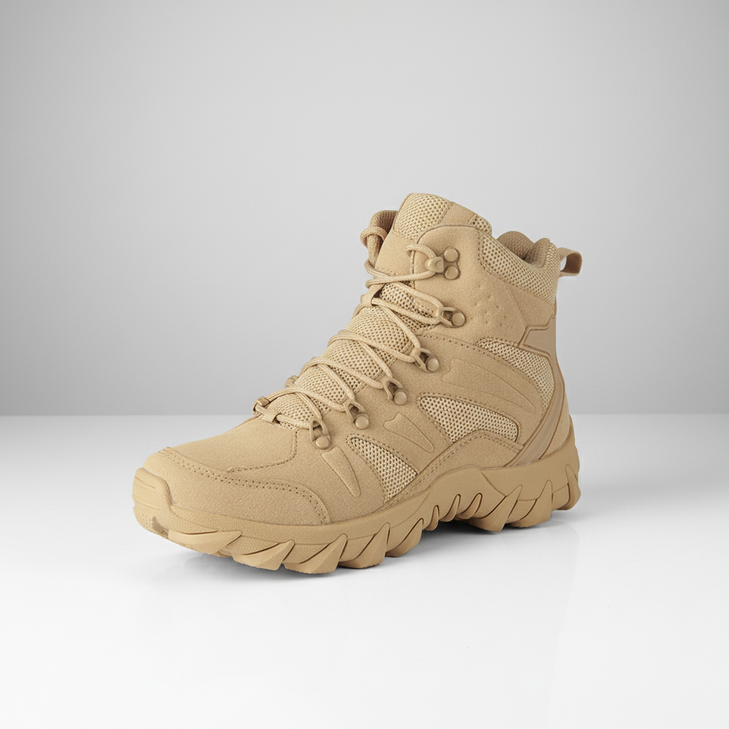 Men's high ankle tactical hiking boots with durable leather and aggressive tread