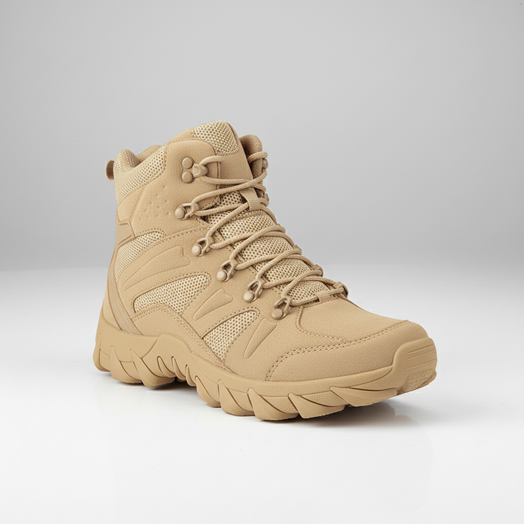 Men's high ankle tactical hiking boots with durable leather and aggressive tread