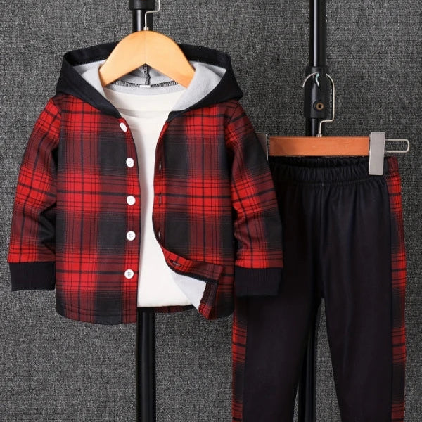 Toddler hooded fleece lined set with check pattern jacket and pants