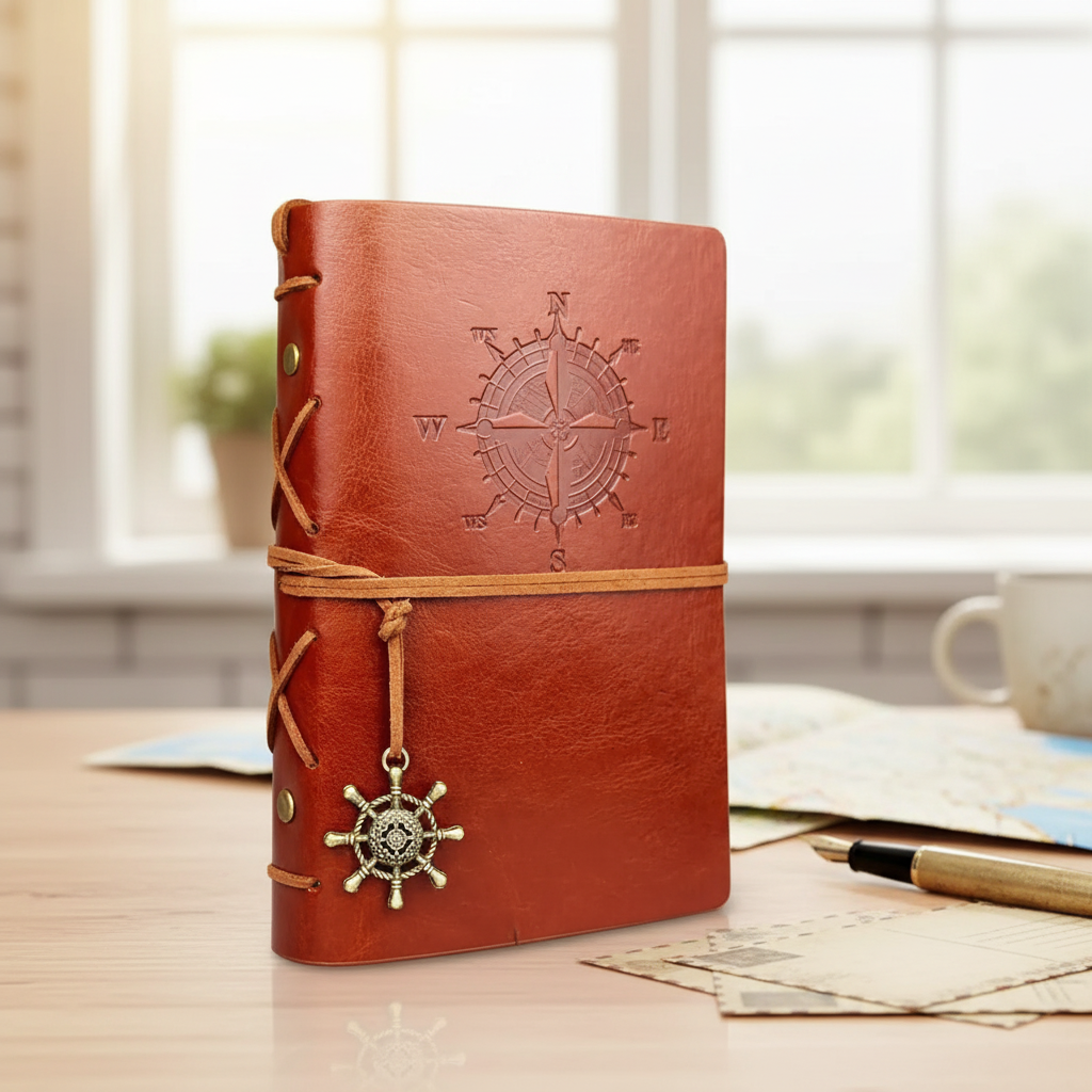Retro travel journal with replaceable refill pages and secure closure