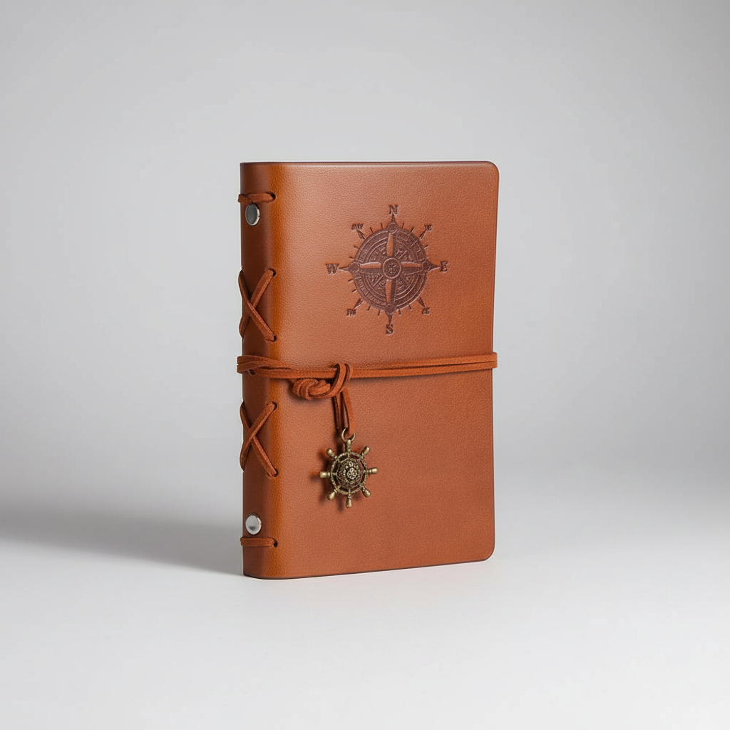 Retro travel journal with replaceable refill pages and secure closure