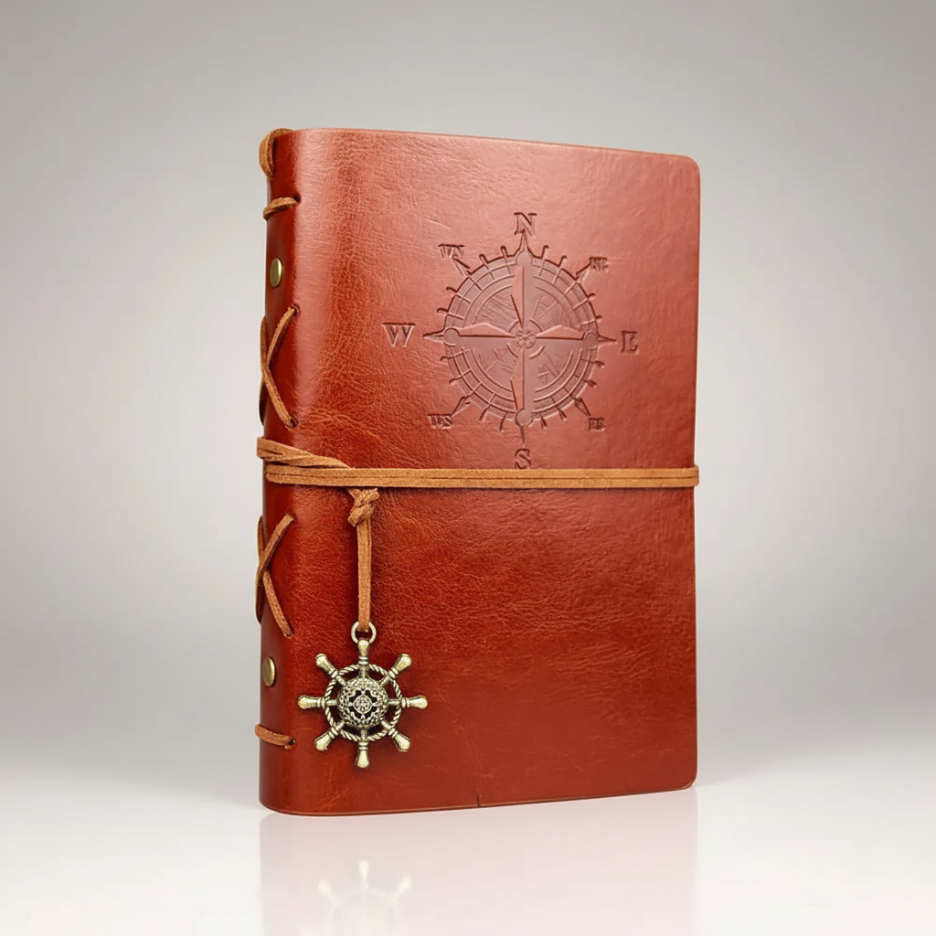Retro travel journal with replaceable refill pages and secure closure