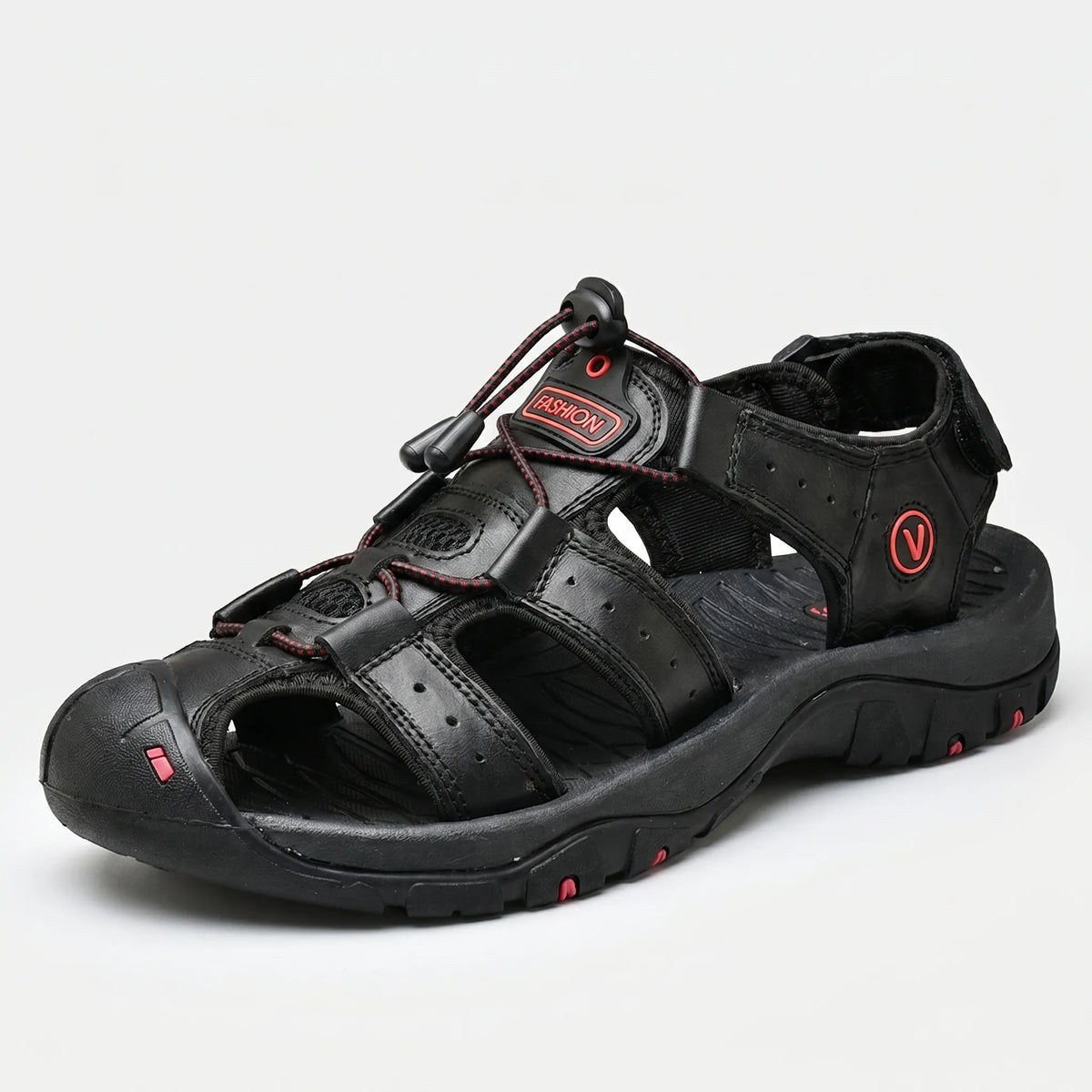 Men's closed-toe outdoor sandal with bungee lacing and ventilated sides