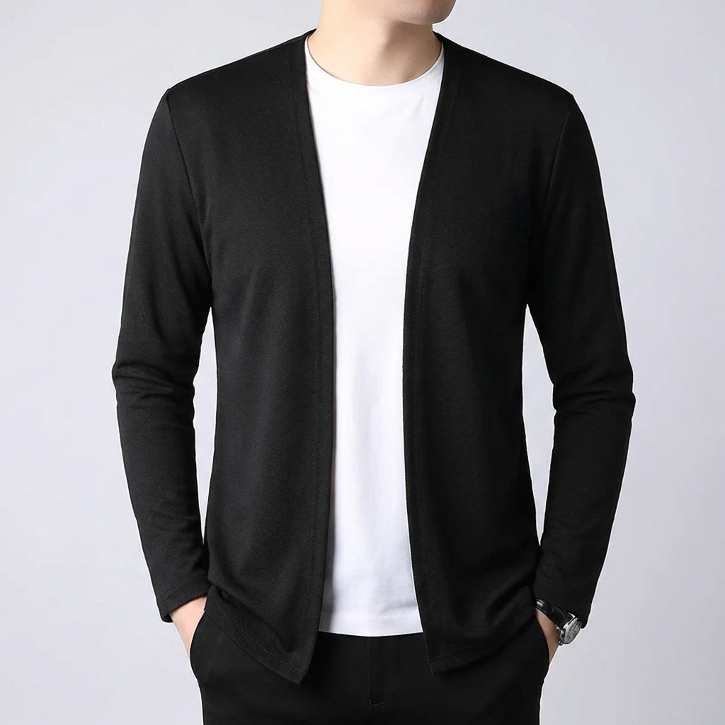 Men's slim open front knit cardigan with lightweight breathable layer