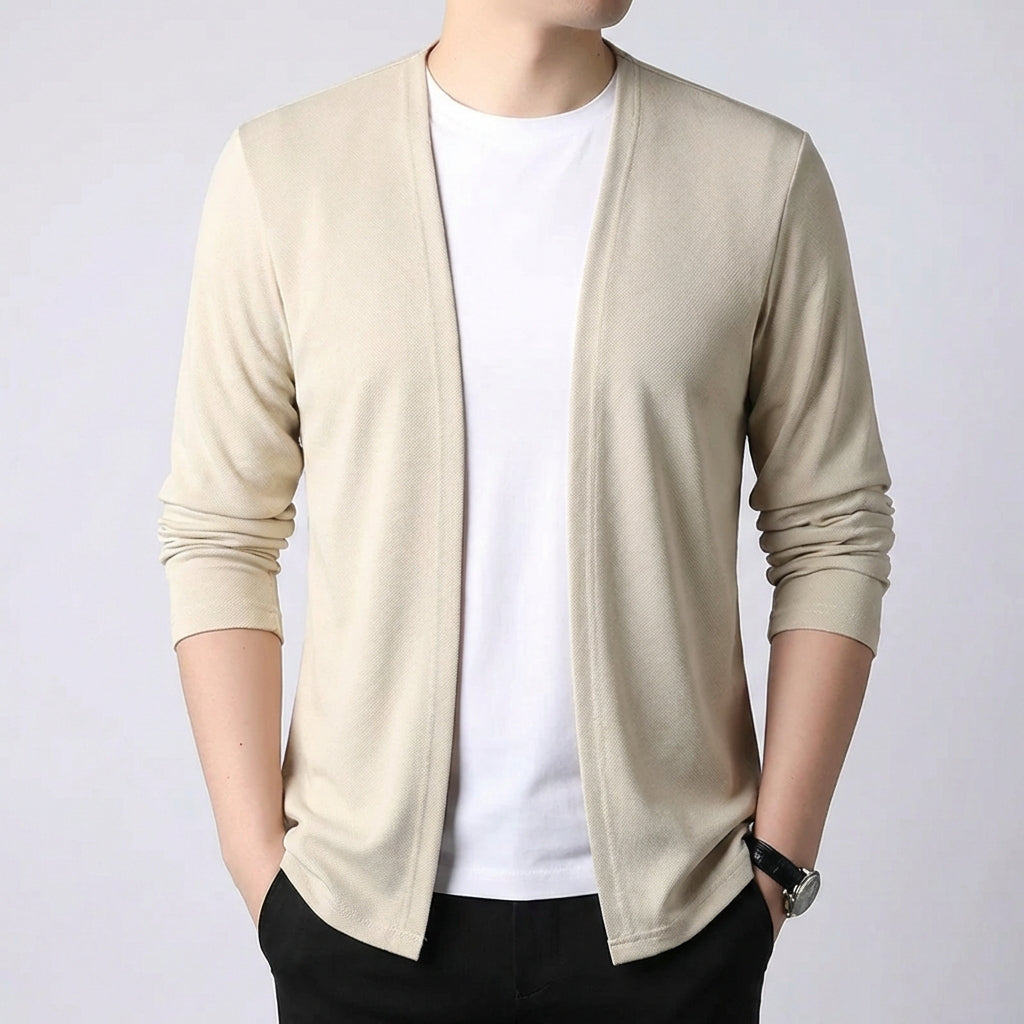 Men's slim open front knit cardigan with lightweight breathable layer