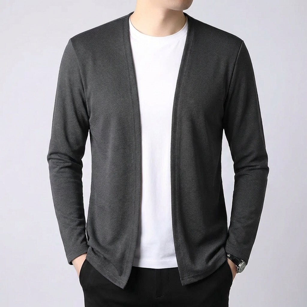 Men's slim open front knit cardigan with lightweight breathable layer