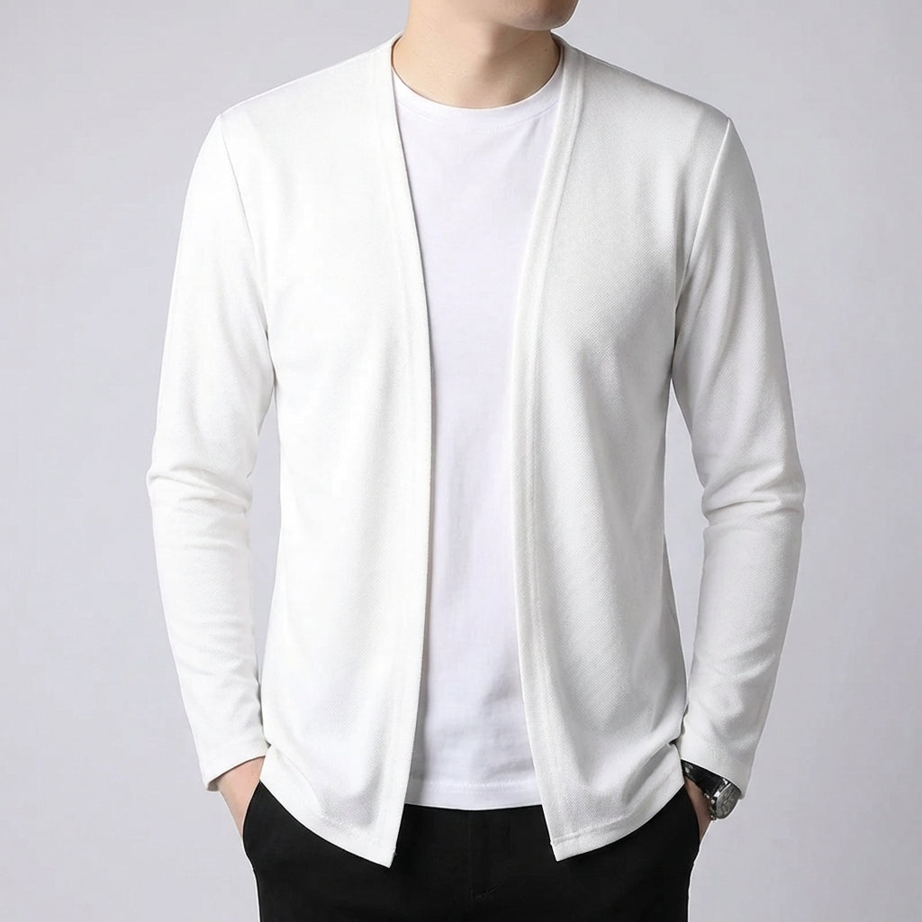 Men's slim open front knit cardigan with lightweight breathable layer