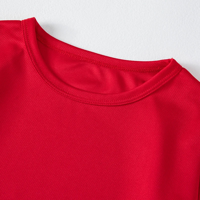 Kids long sleeve sports shirt with moisture-wicking fabric and sleeve stripes