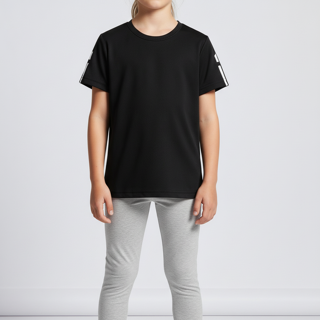 Kids quick-drying short sleeve t-shirt with sporty sleeve stripes