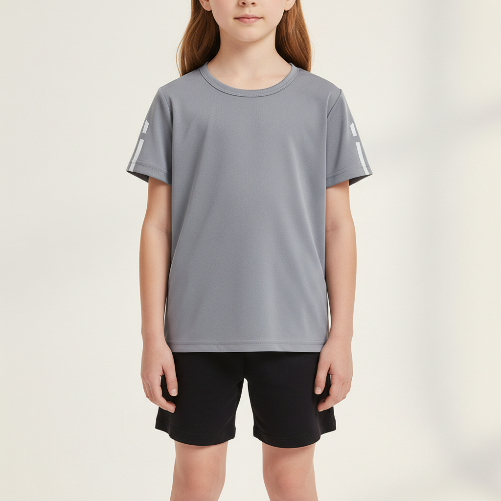 Kids quick-drying short sleeve t-shirt with sporty sleeve stripes
