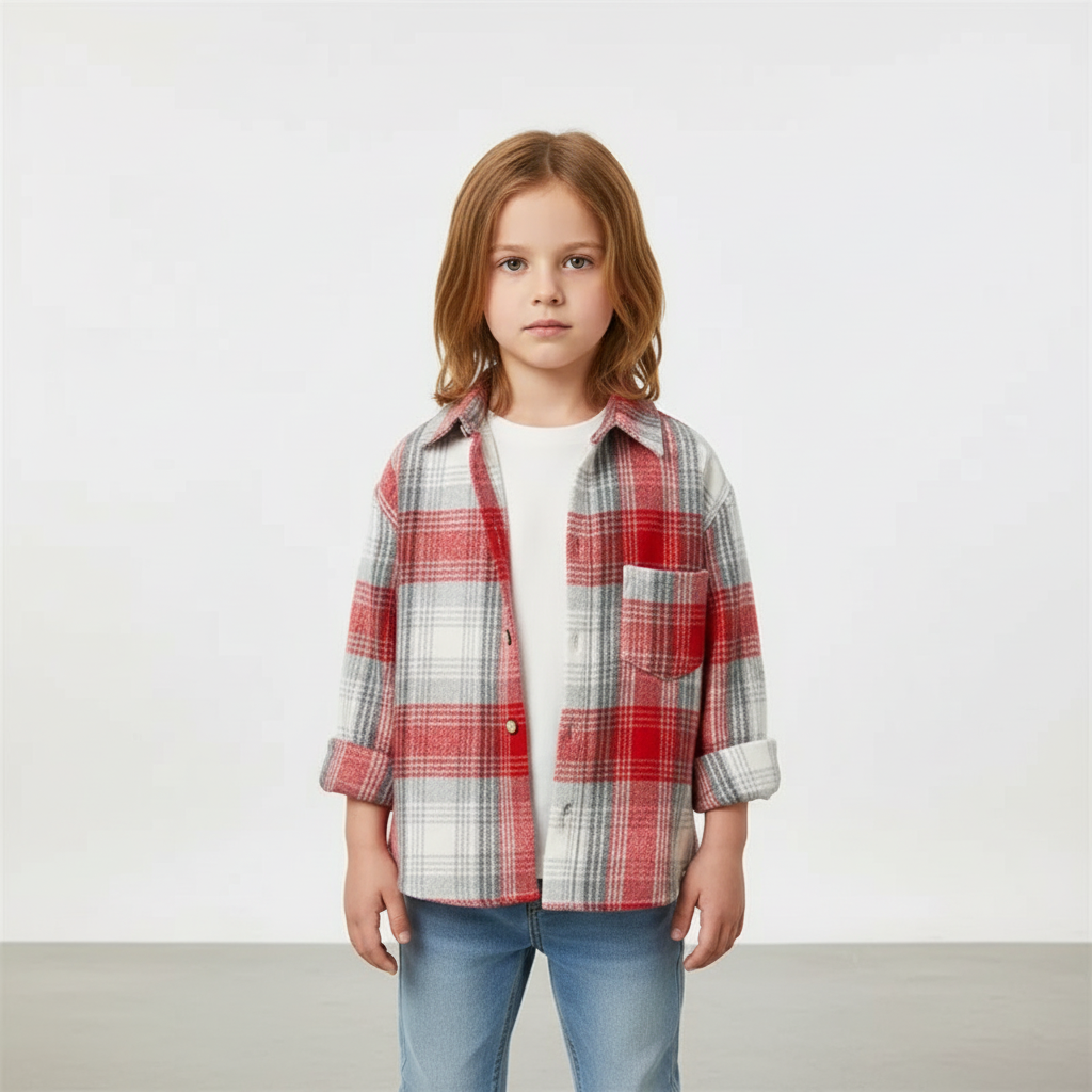 Kids checked long sleeve button shirt with soft broadcloth fabric