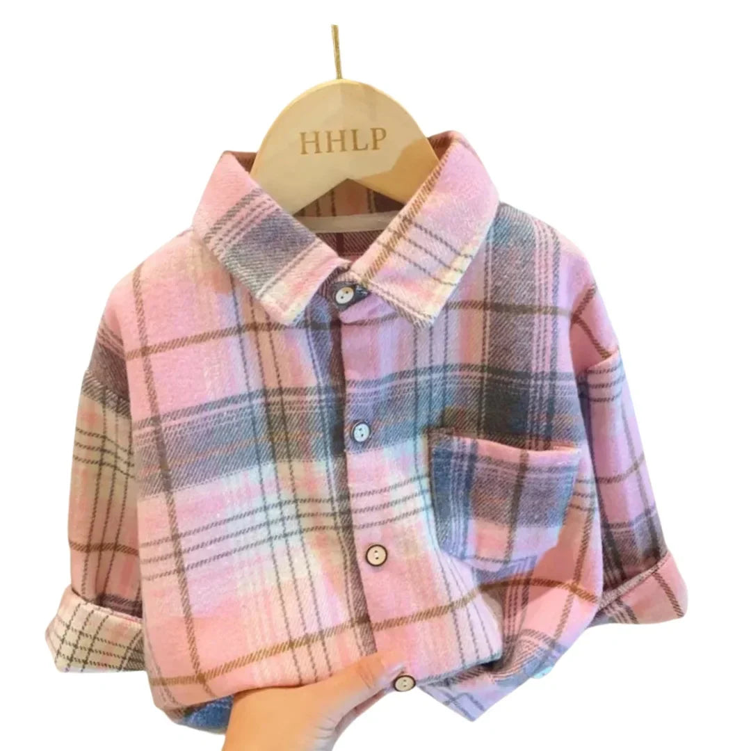 Kids checked long sleeve button shirt with soft broadcloth fabric