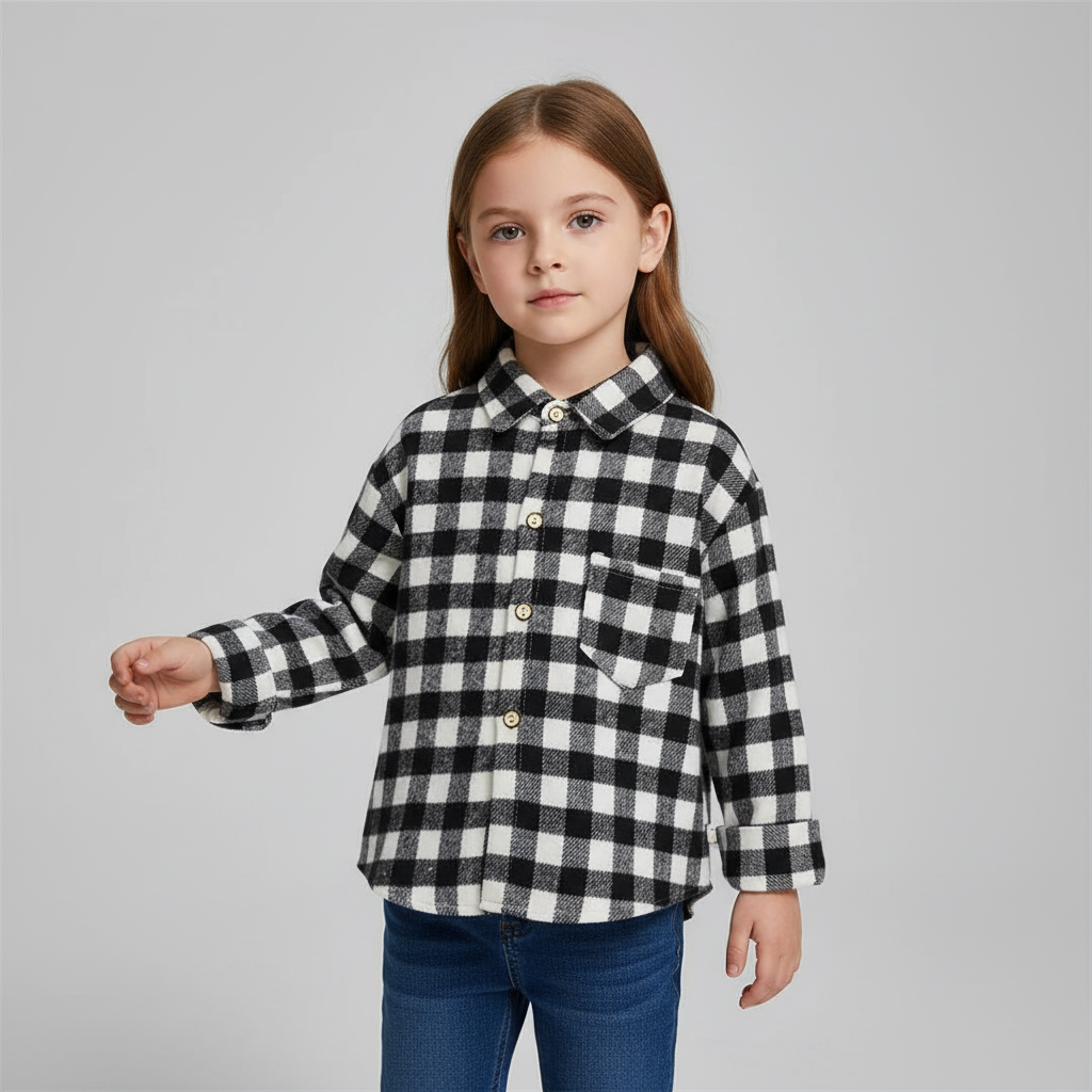 Kids checked long sleeve button shirt with soft broadcloth fabric
