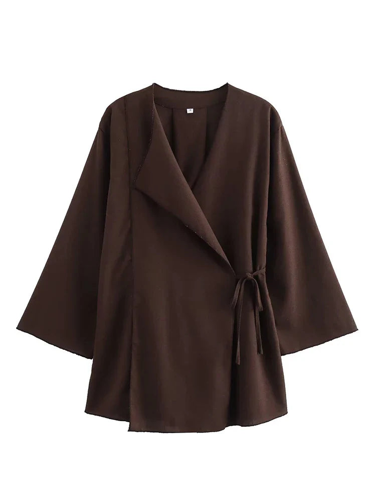 Women's kimono top and wide-leg trousers co-ord set in lightweight fabric
