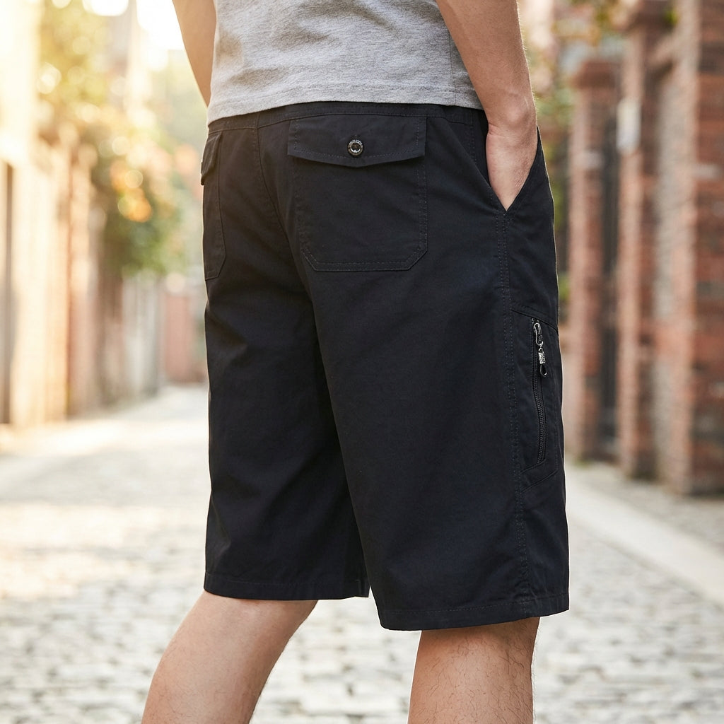 Men's knee-length cargo shorts with secure pockets and relaxed fit