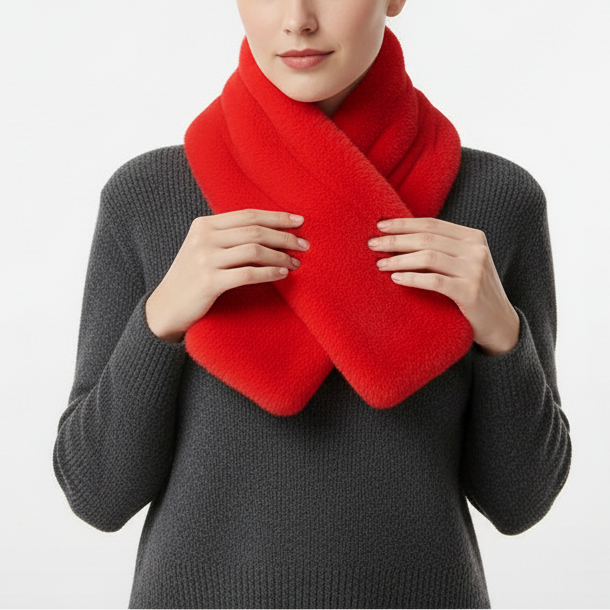 Faux rabbit fur scarf with knit backing and loop closure