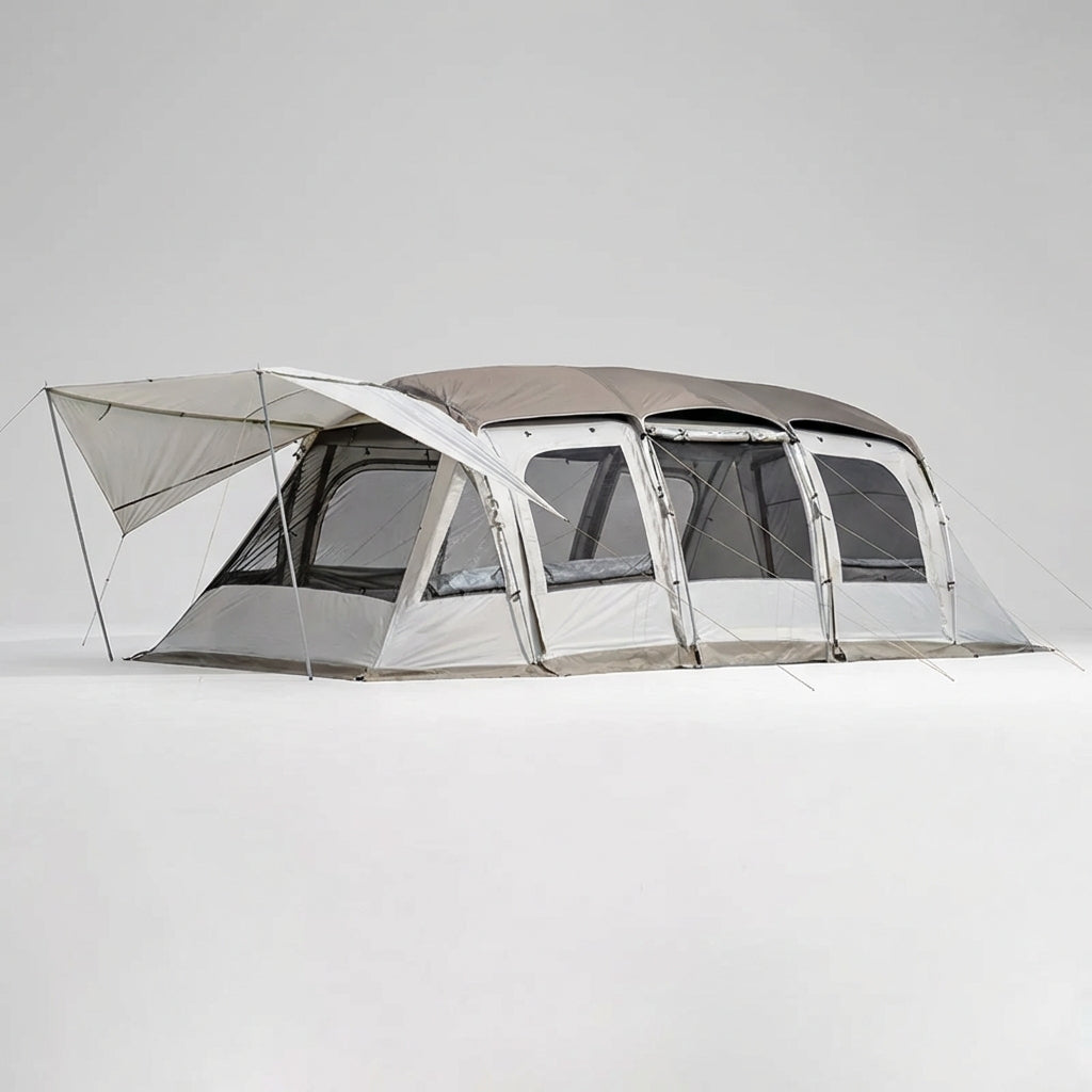 Spacious family tunnel tent with large community area and covered entrance