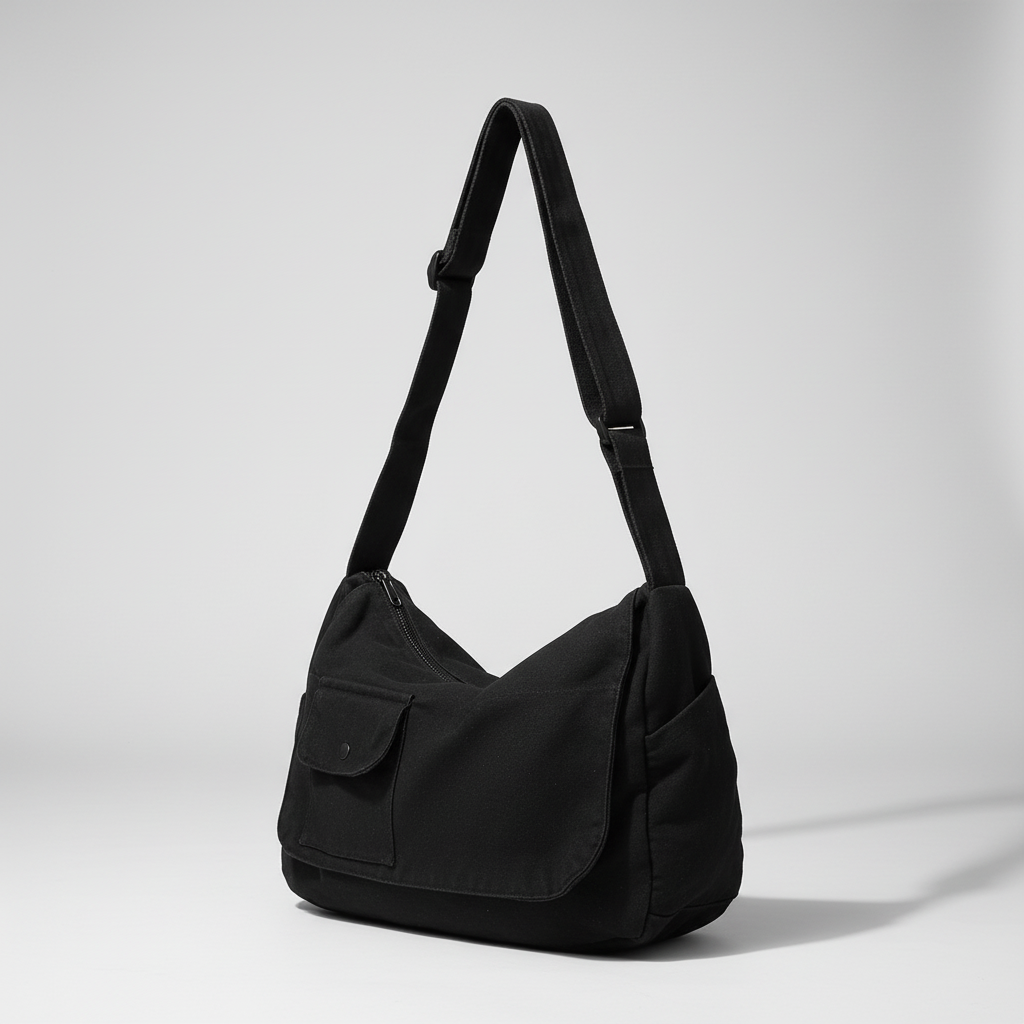 Large canvas messenger bag with adjustable shoulder strap and secure zipper closure
