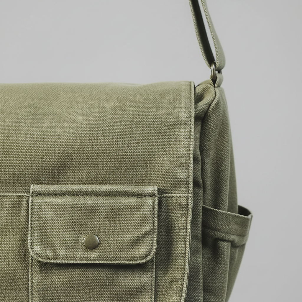 Large canvas messenger bag with adjustable shoulder strap and secure zipper closure