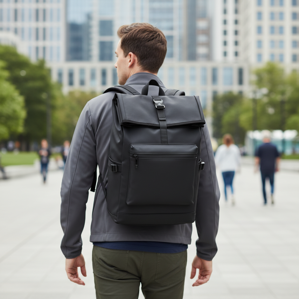 Large capacity commuter backpack with multiple compartments and adjustable padded straps