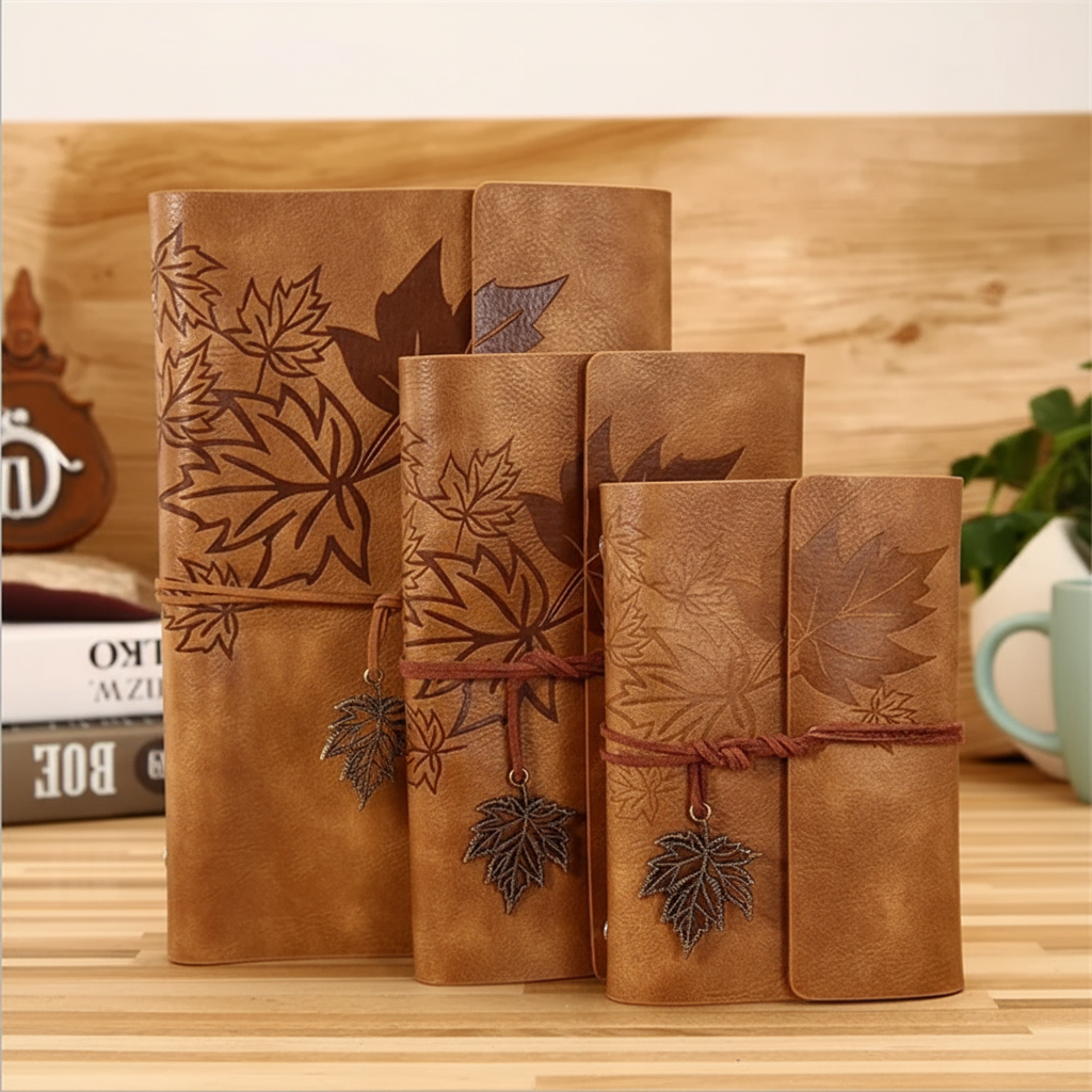 Vintage travellers notebook with refillable loose leaf pages and wraparound closure