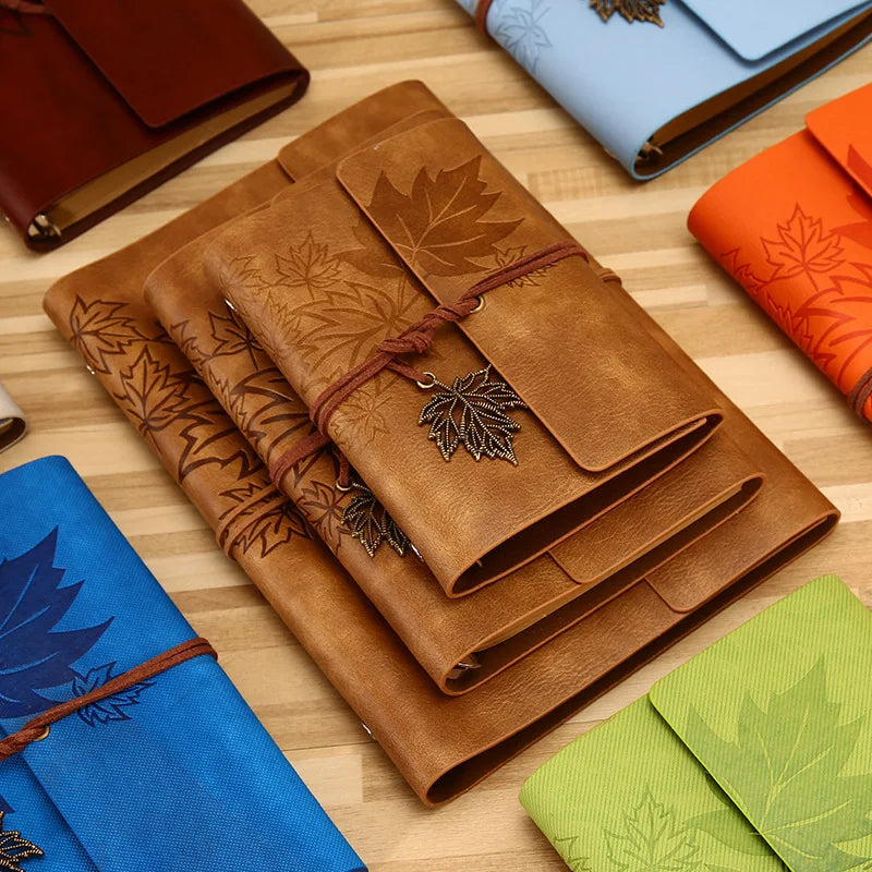 Vintage travellers notebook with refillable loose leaf pages and wraparound closure