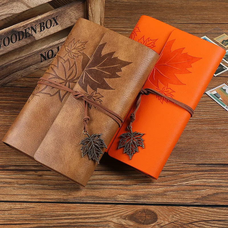 Vintage travellers notebook with refillable loose leaf pages and wraparound closure